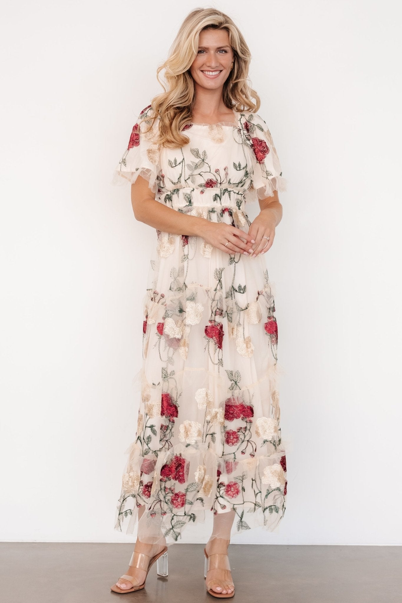 Allison Embroidered Tulle Maxi Dress | Cream Multi - Baltic Born