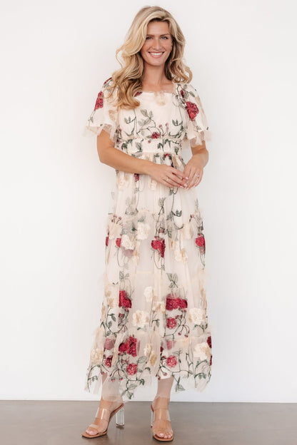 Allison Embroidered Tulle Maxi Dress | Cream Multi - Baltic Born