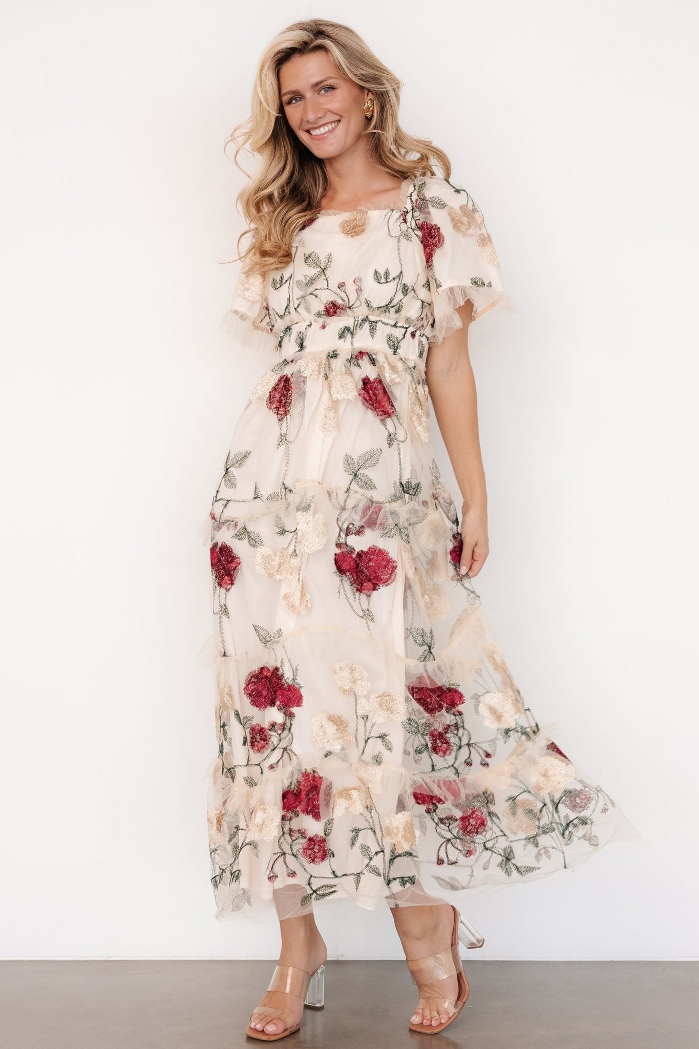 Allison Embroidered Tulle Maxi Dress | Cream Multi - Baltic Born