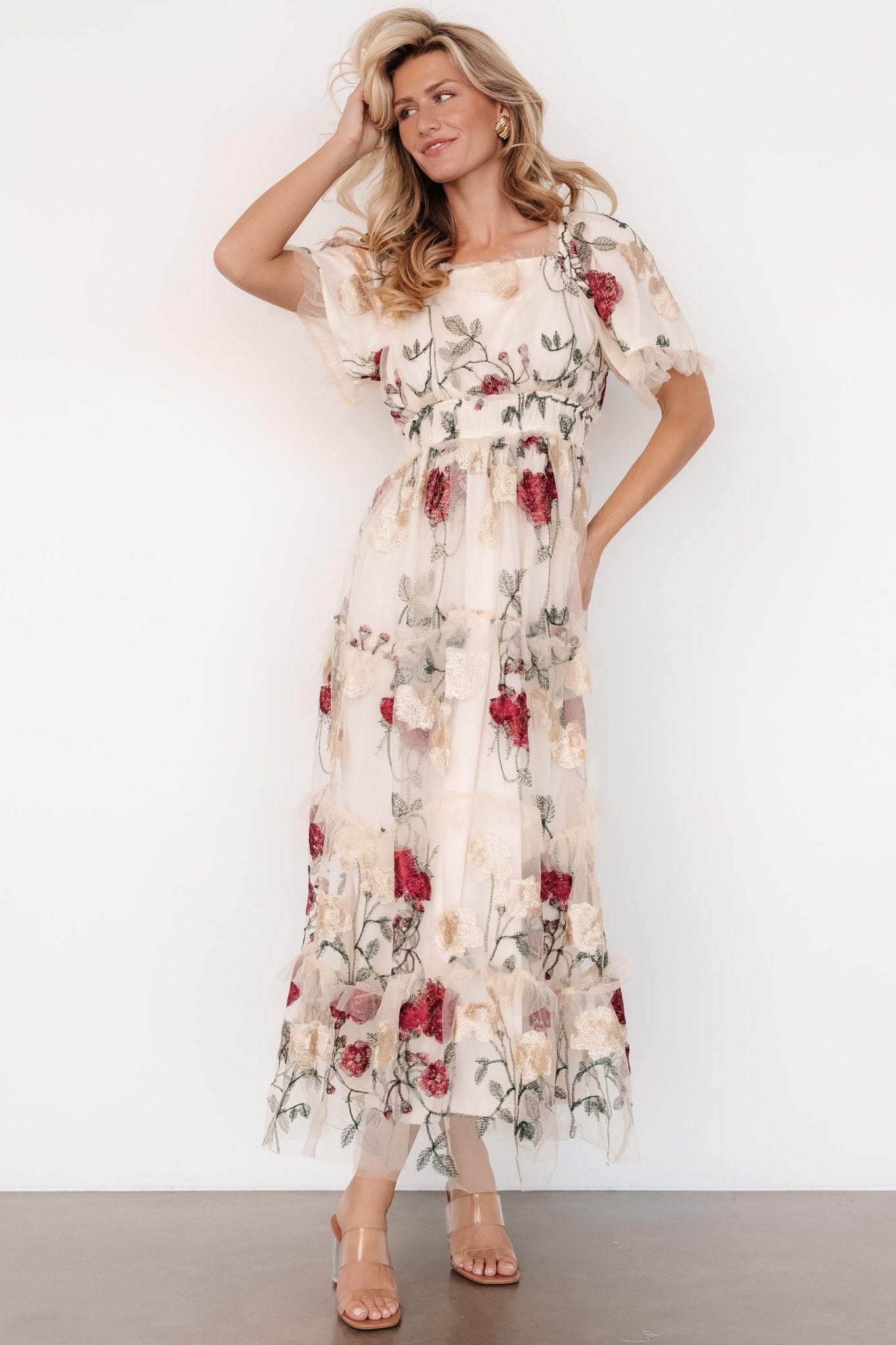 Allison Embroidered Tulle Maxi Dress | Cream Multi - Baltic Born