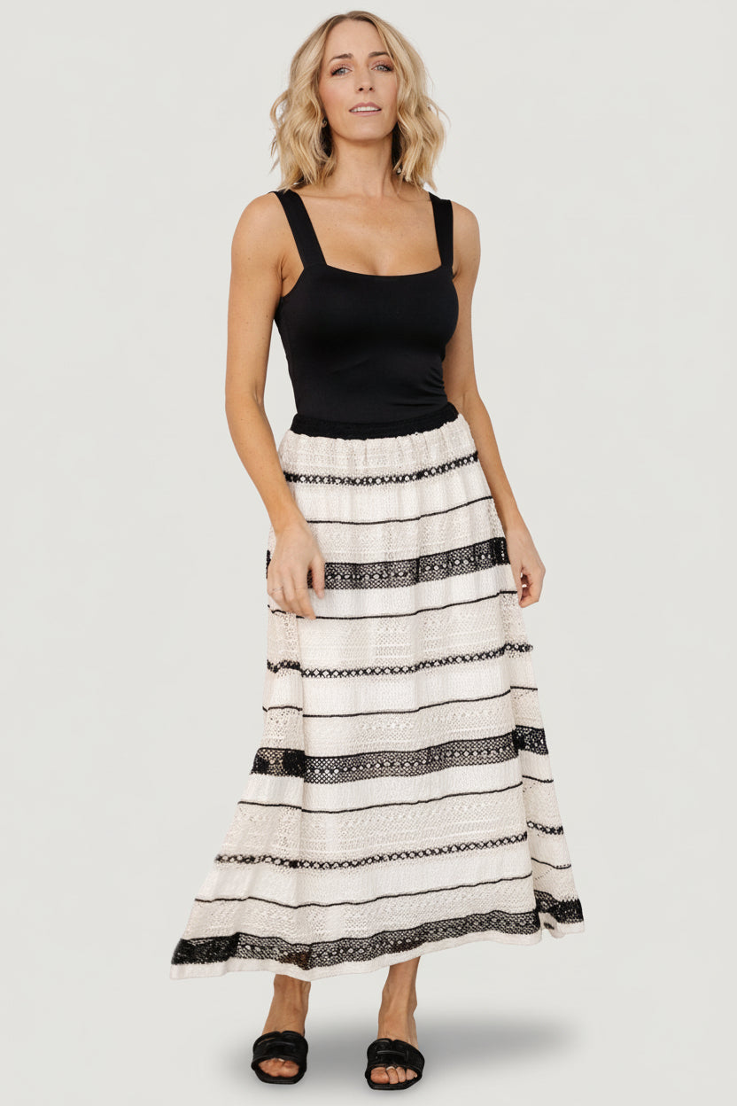 Alondra Woven Skirt | Cream + Black