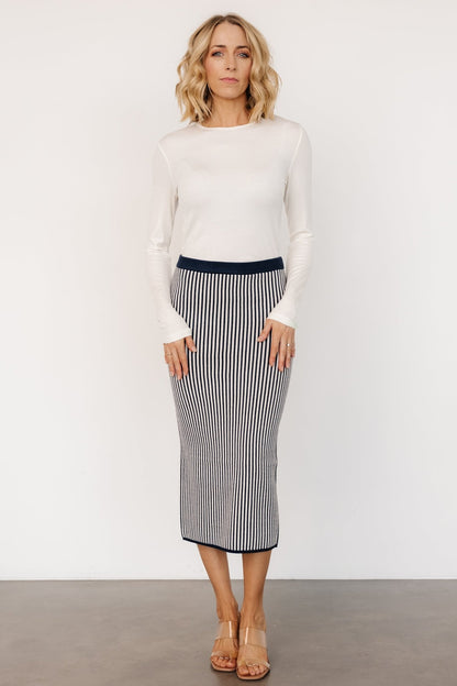 Alonso Knit Midi Skirt | Navy Stripe - Baltic Born