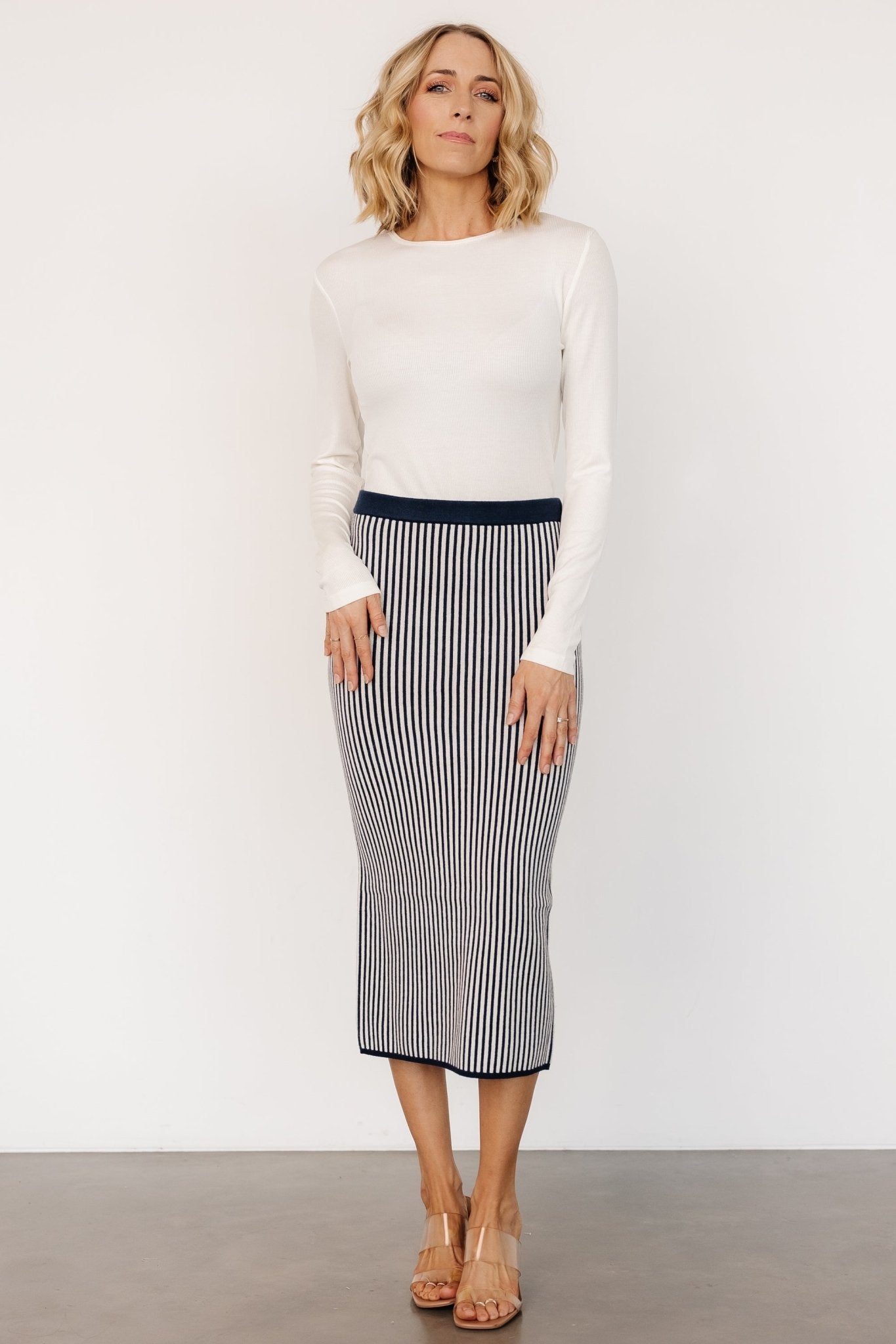 Alonso Knit Midi Skirt | Navy Stripe - Baltic Born