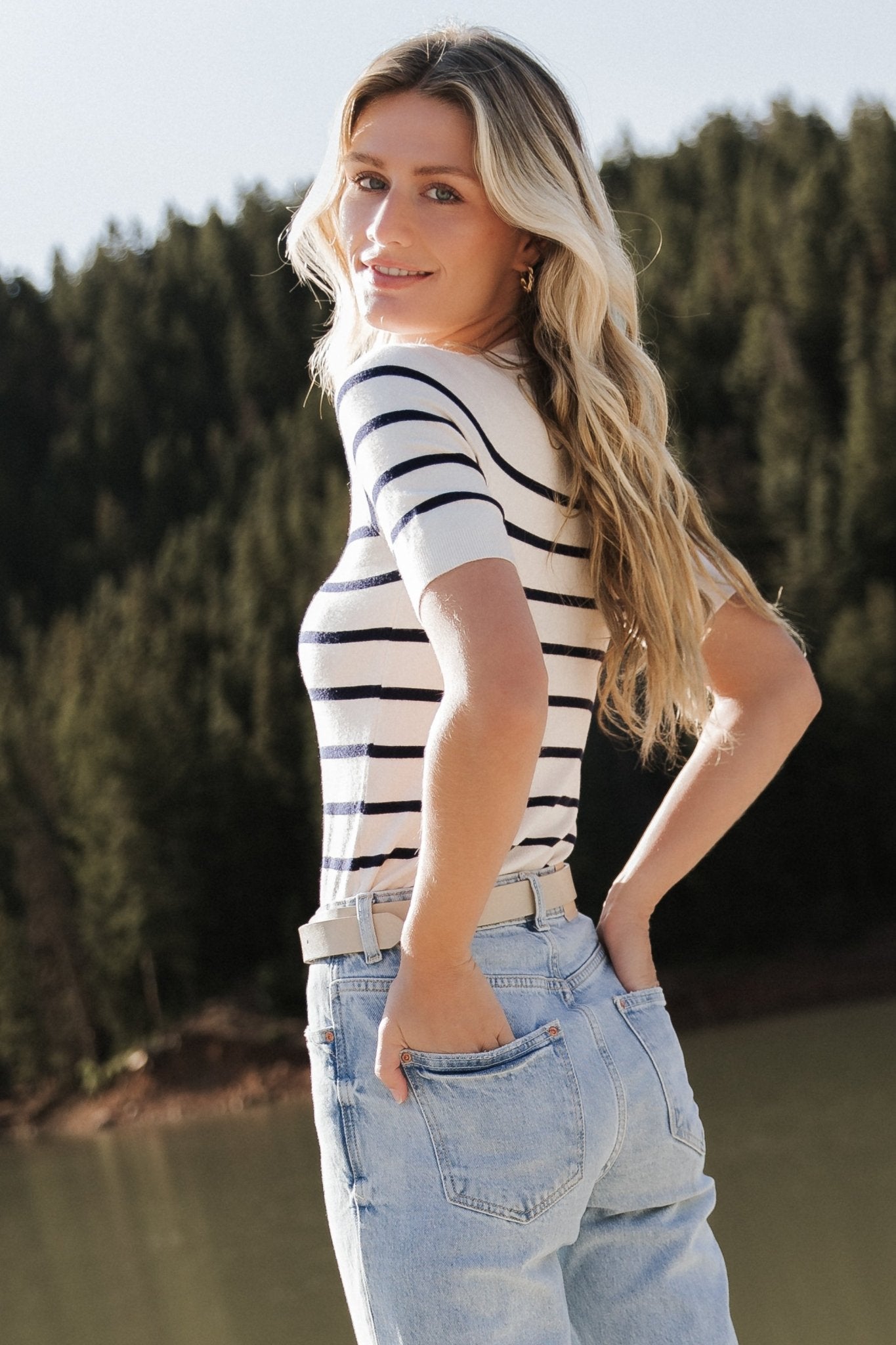 Alyson Knit Top | Ivory + Navy - Baltic Born