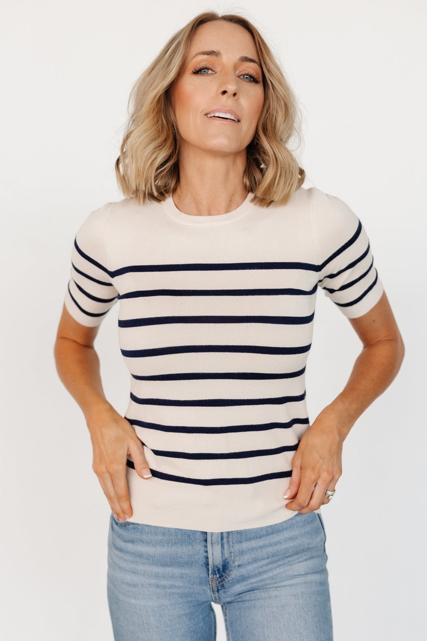 Alyson Knit Top | Ivory + Navy - Baltic Born