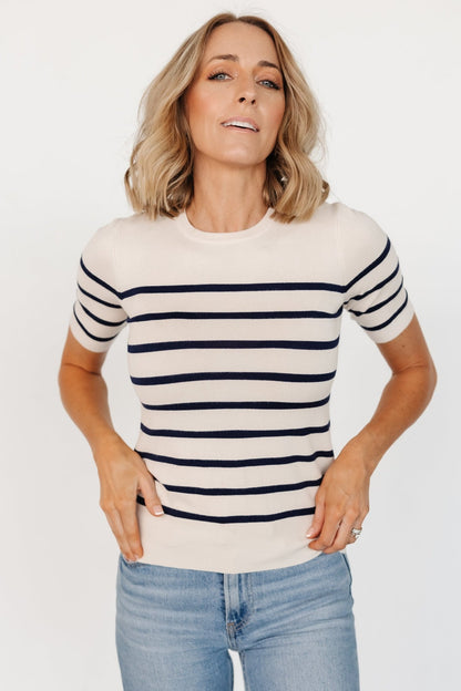 Alyson Knit Top | Ivory + Navy - Baltic Born