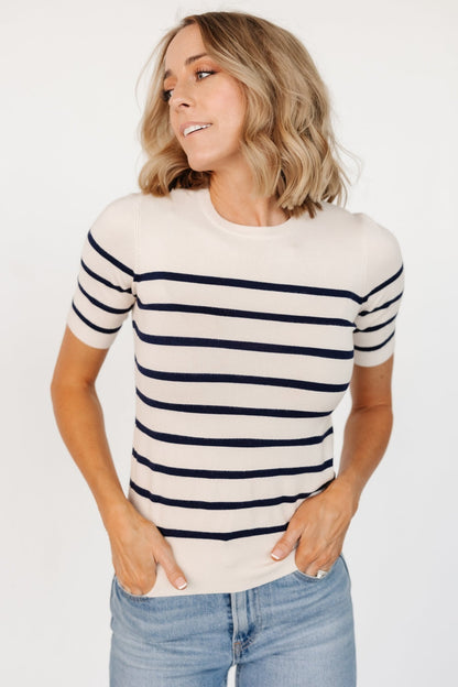 Alyson Knit Top | Ivory + Navy - Baltic Born