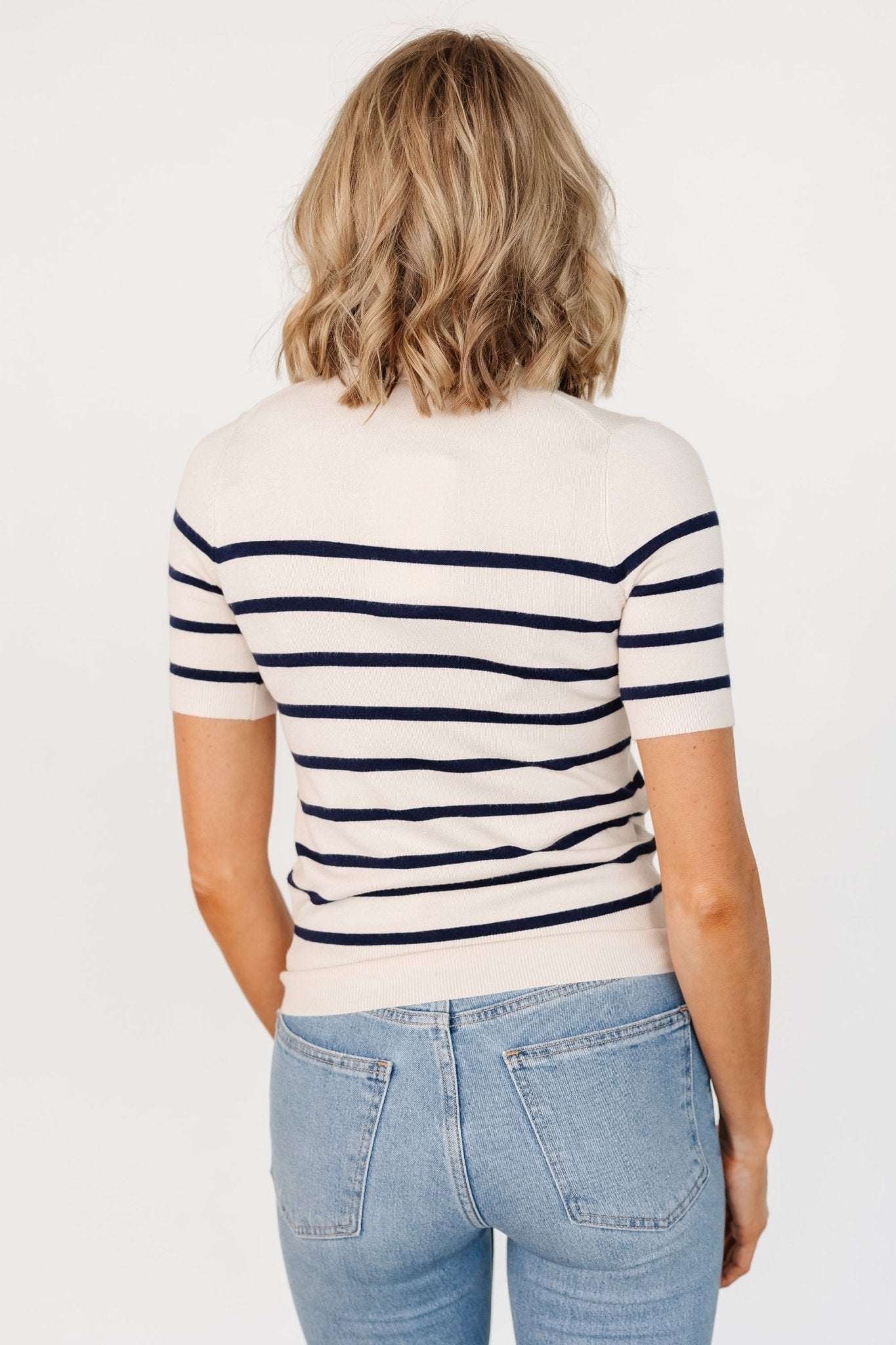 Alyson Knit Top | Ivory + Navy - Baltic Born