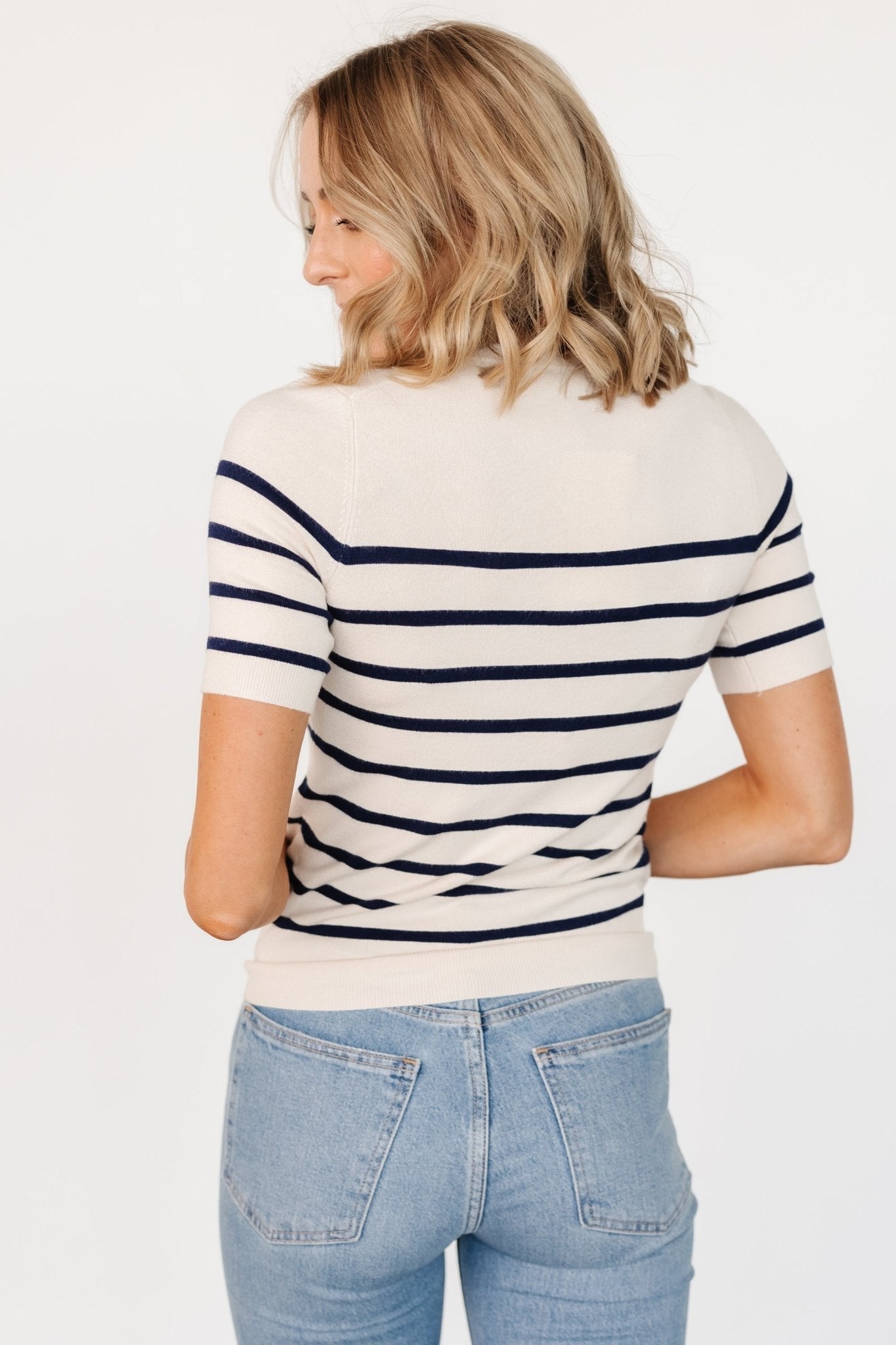 Alyson Knit Top | Ivory + Navy - Baltic Born