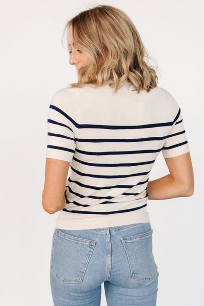 Alyson Knit Top | Ivory + Navy - Baltic Born