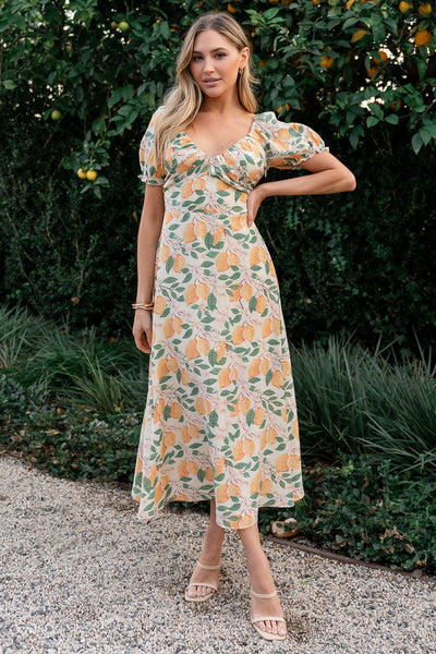 Amalfi Midi Dress Lemon Print