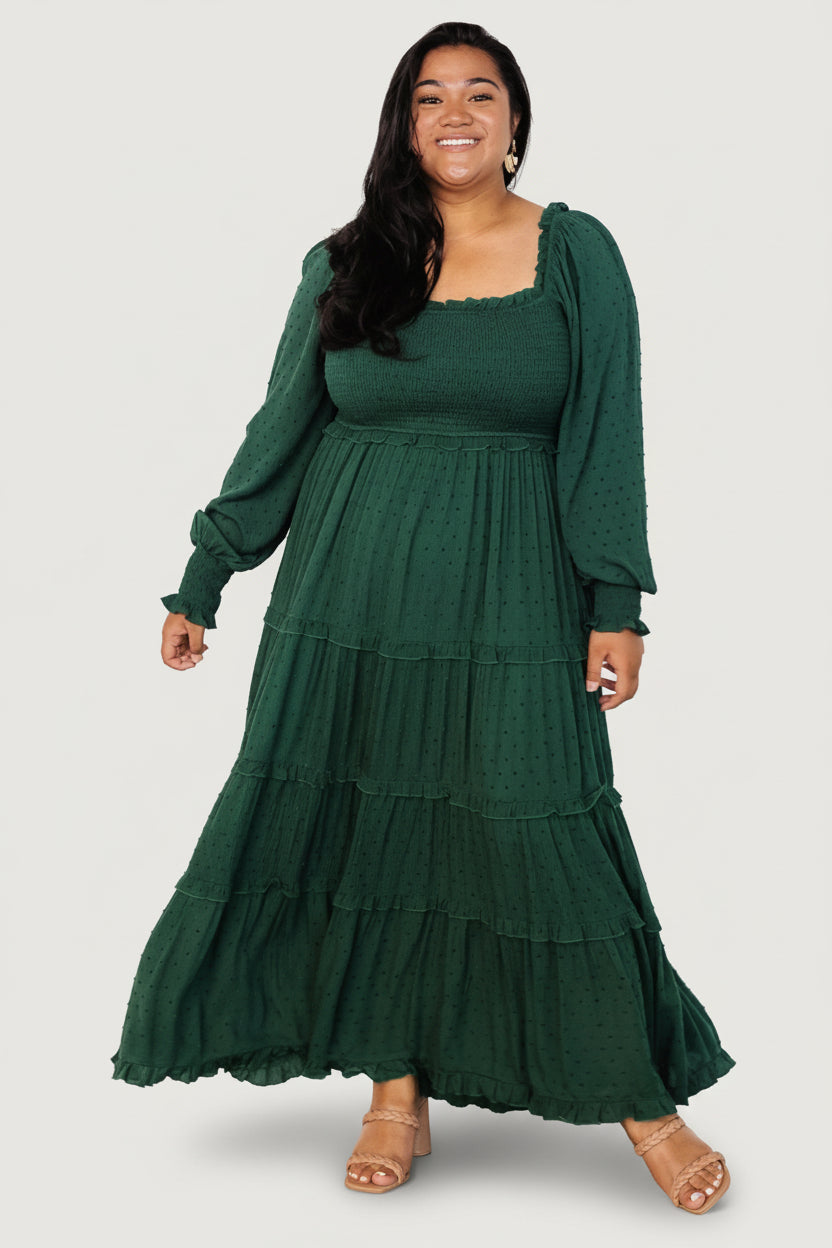Baltic Born Womens Amanda Smocked Dotted Maxi Dress | Evergreen