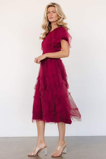 Ambrose Dotted Tulle Midi Dress | Burgundy - Baltic Born