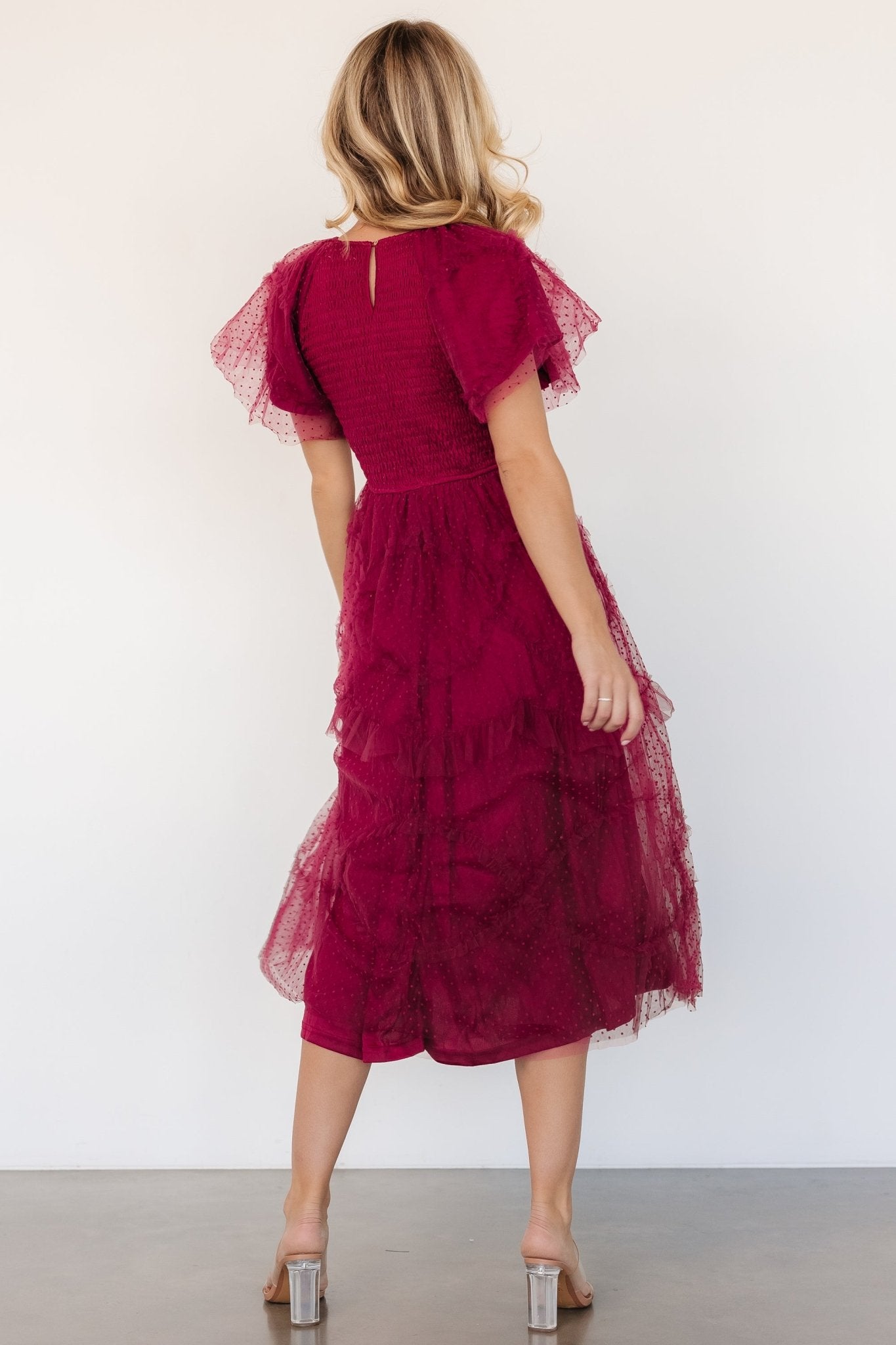 Ambrose Dotted Tulle Midi Dress | Burgundy - Baltic Born