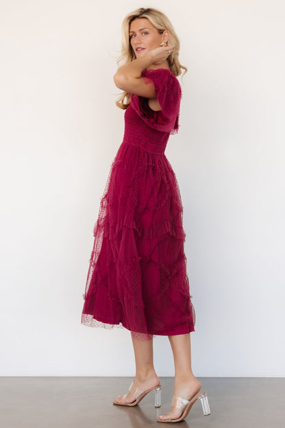 Ambrose Dotted Tulle Midi Dress | Burgundy - Baltic Born