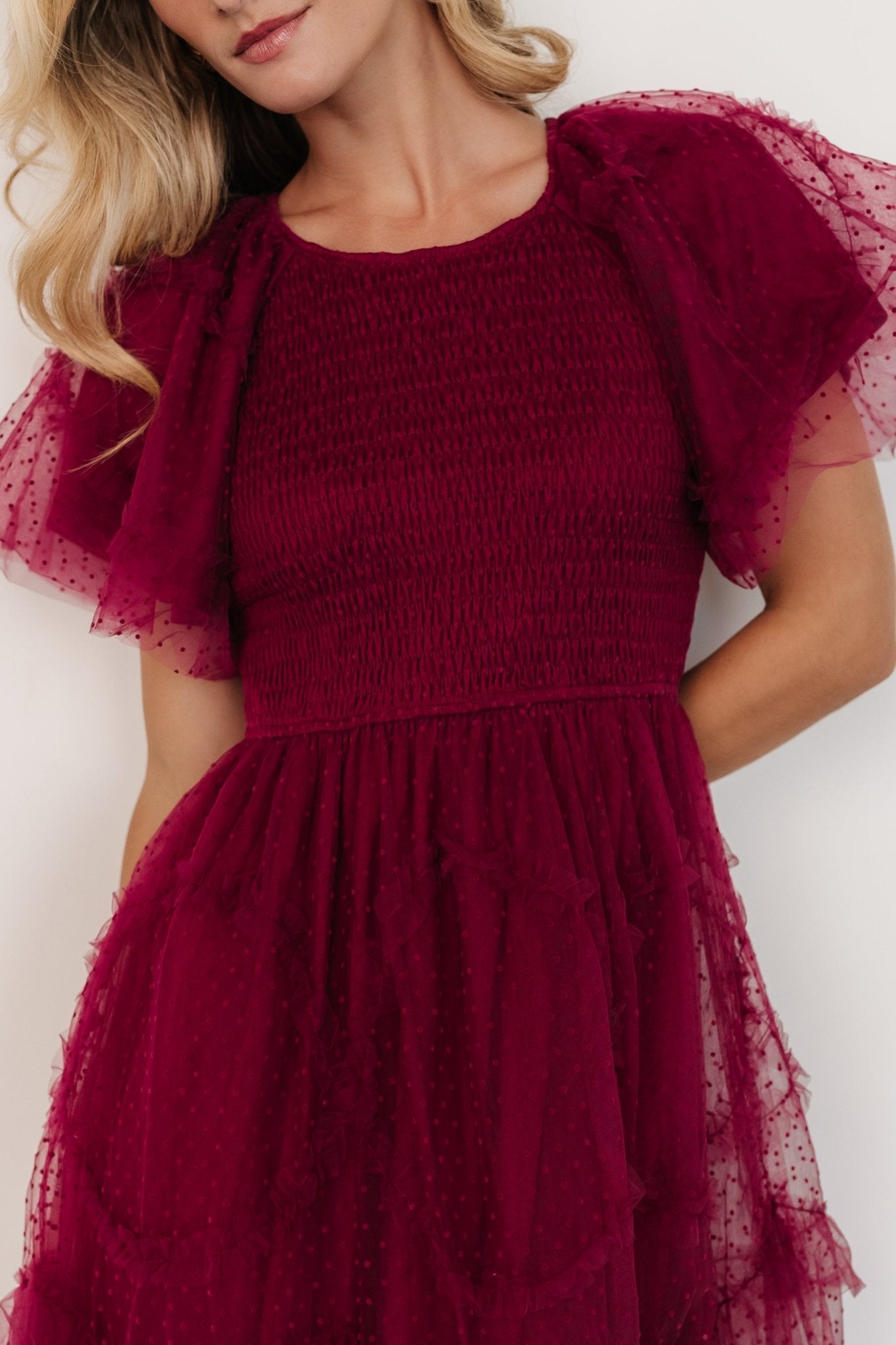 Ambrose Dotted Tulle Midi Dress | Burgundy - Baltic Born