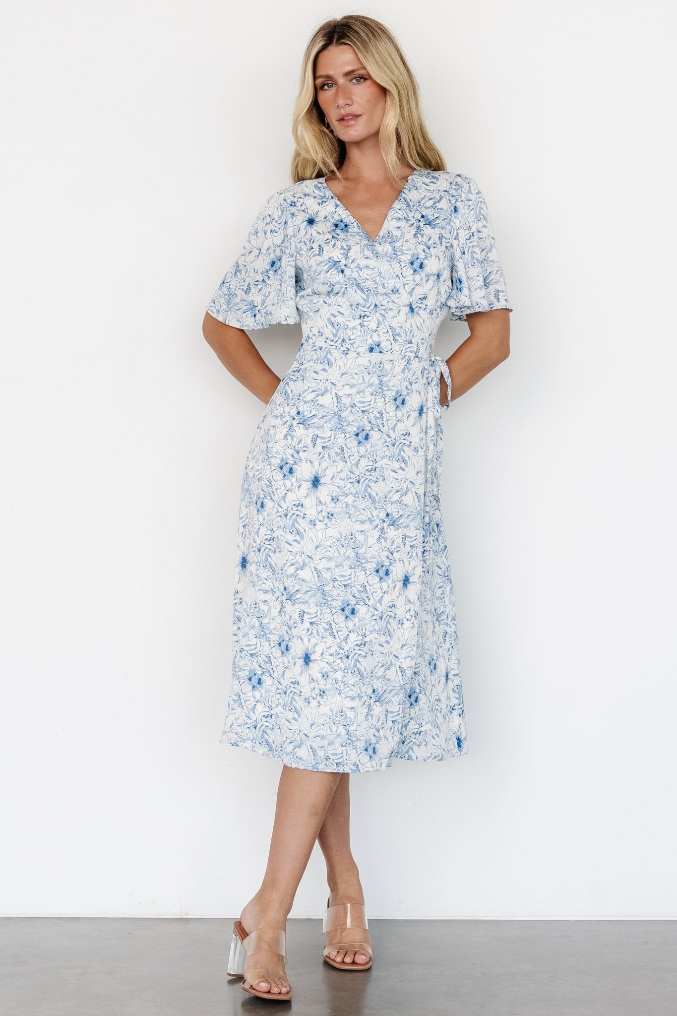 Amelie Wrap Midi Dress | Blue Print - Baltic Born