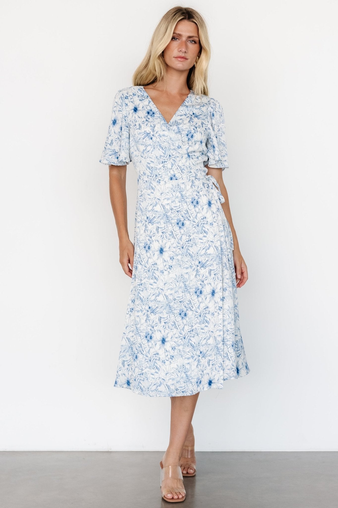 Amelie Wrap Midi Dress | Blue Print - Baltic Born