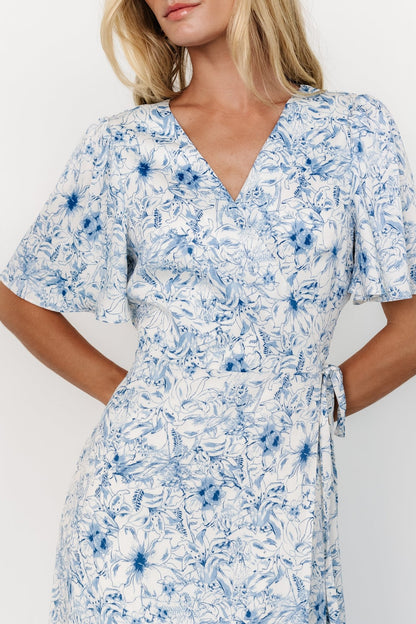 Amelie Wrap Midi Dress | Blue Print - Baltic Born