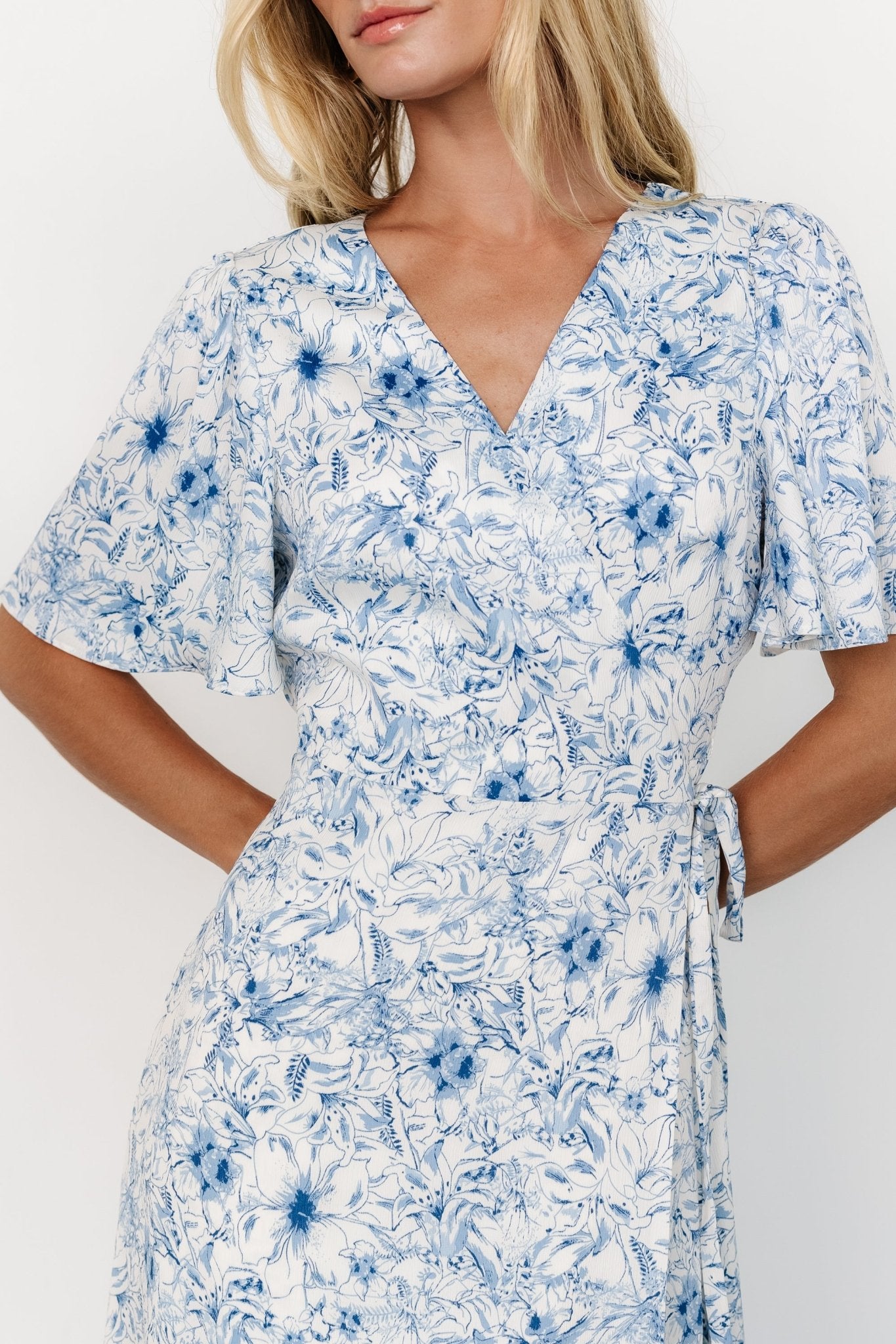 Baltic Born Womens Amelie Wrap Midi Dress | Blue Print | Size: XL Baltic Born Womens Amelie Wrap Midi Dress | Blue Print | Size: XL