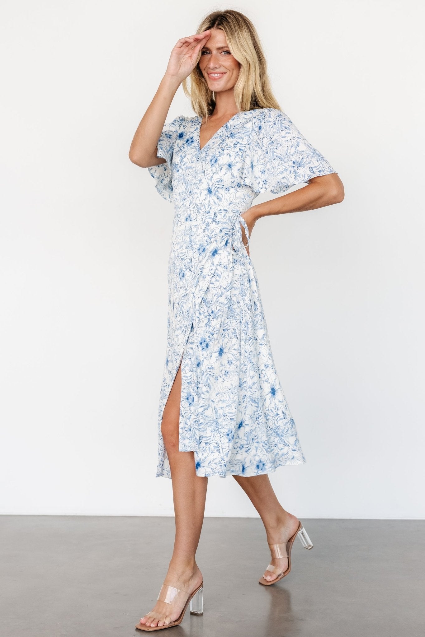 Amelie Wrap Midi Dress | Blue Print - Baltic Born