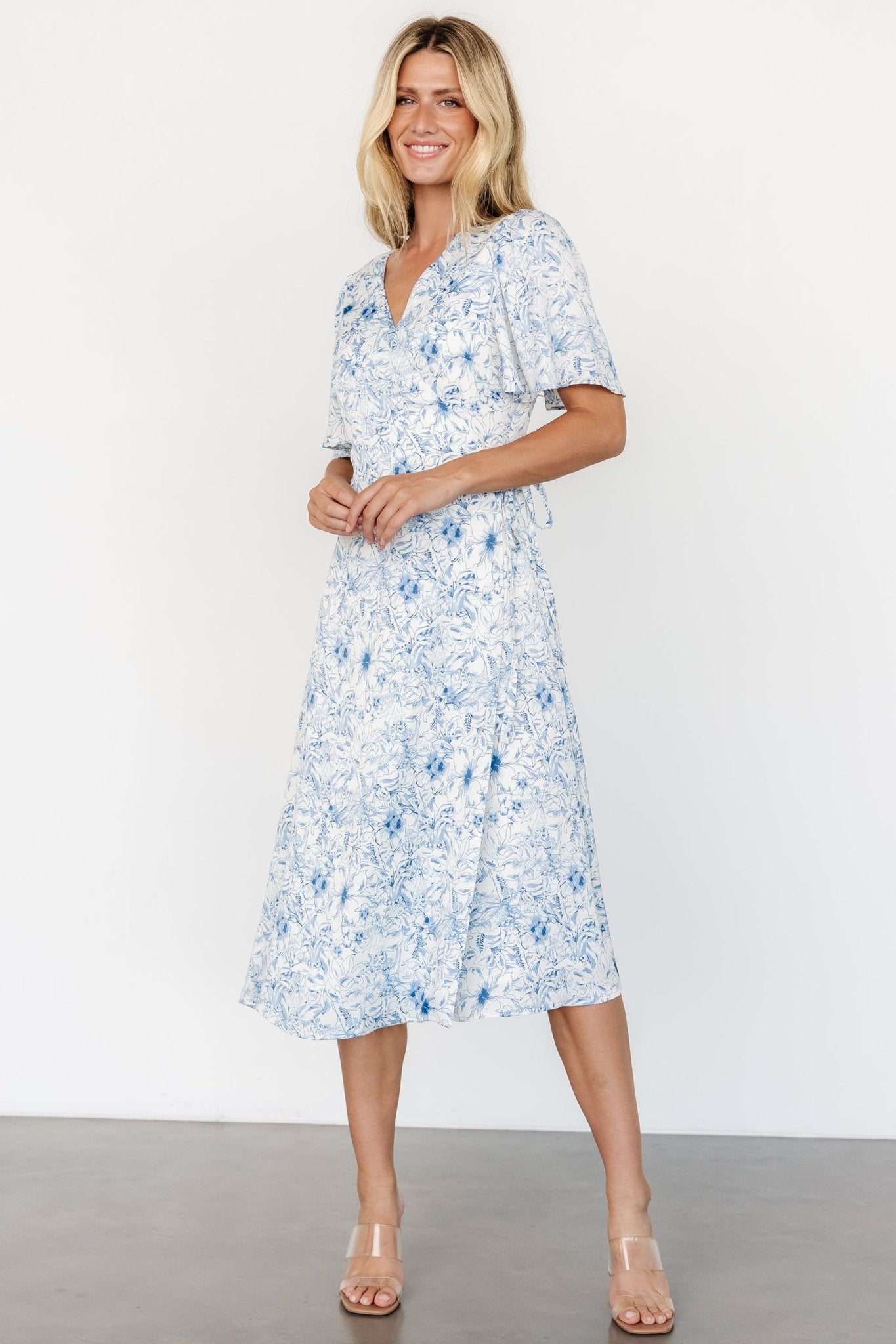 Amelie Wrap Midi Dress | Blue Print - Baltic Born