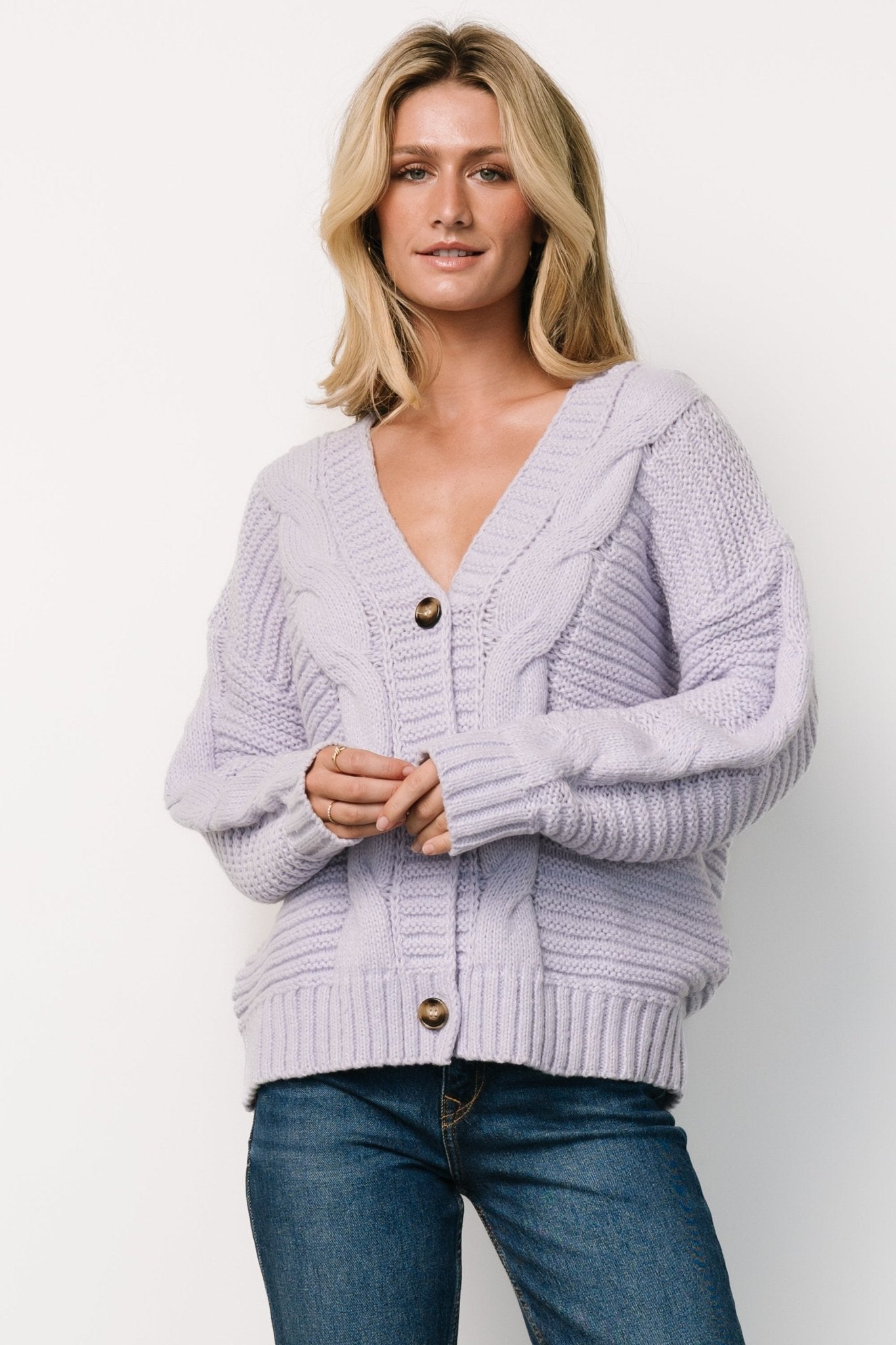 Ames Cable Knit Cardigan | Lavender - Baltic Born