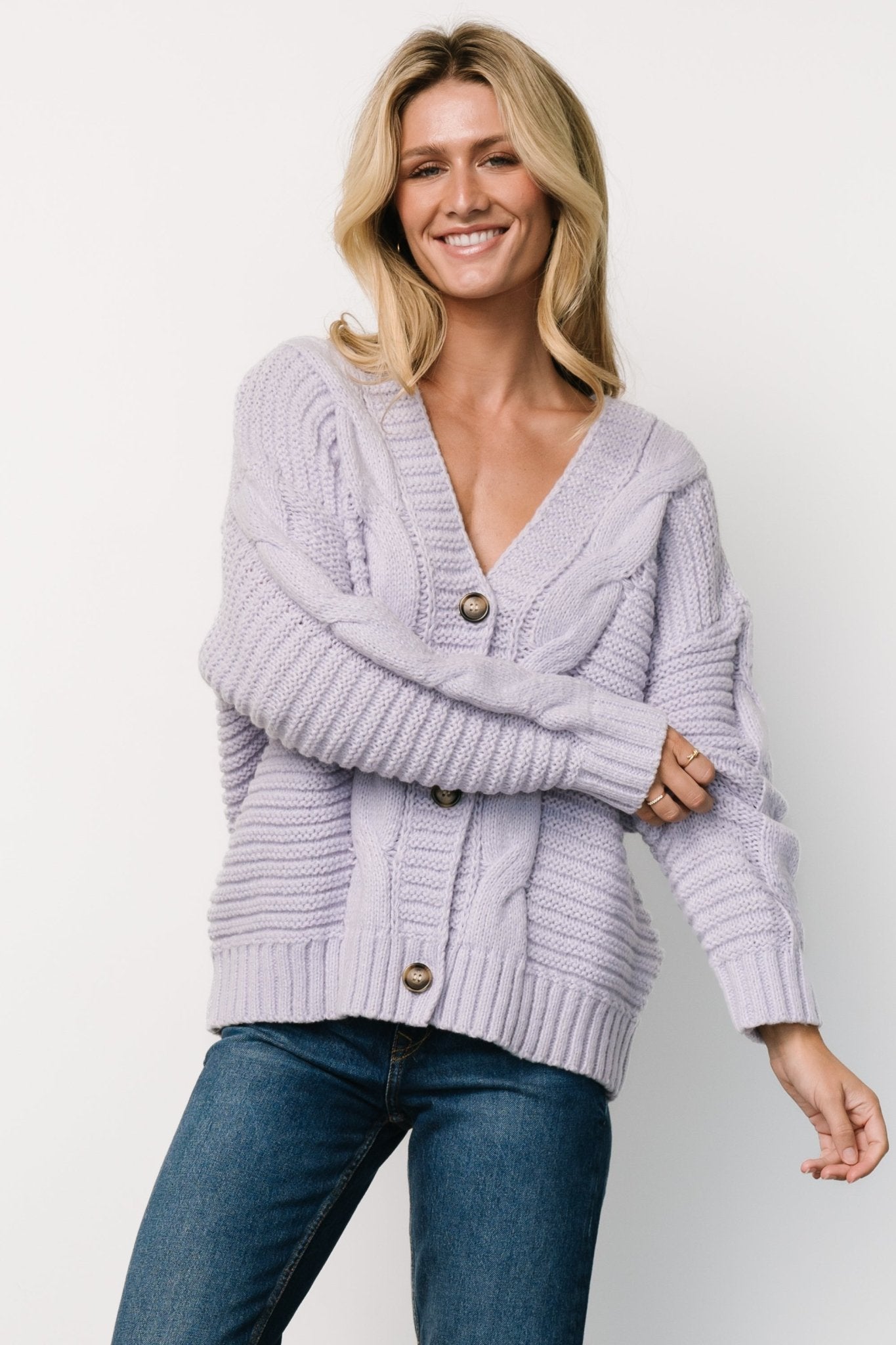 Ames Cable Knit Cardigan | Lavender - Baltic Born