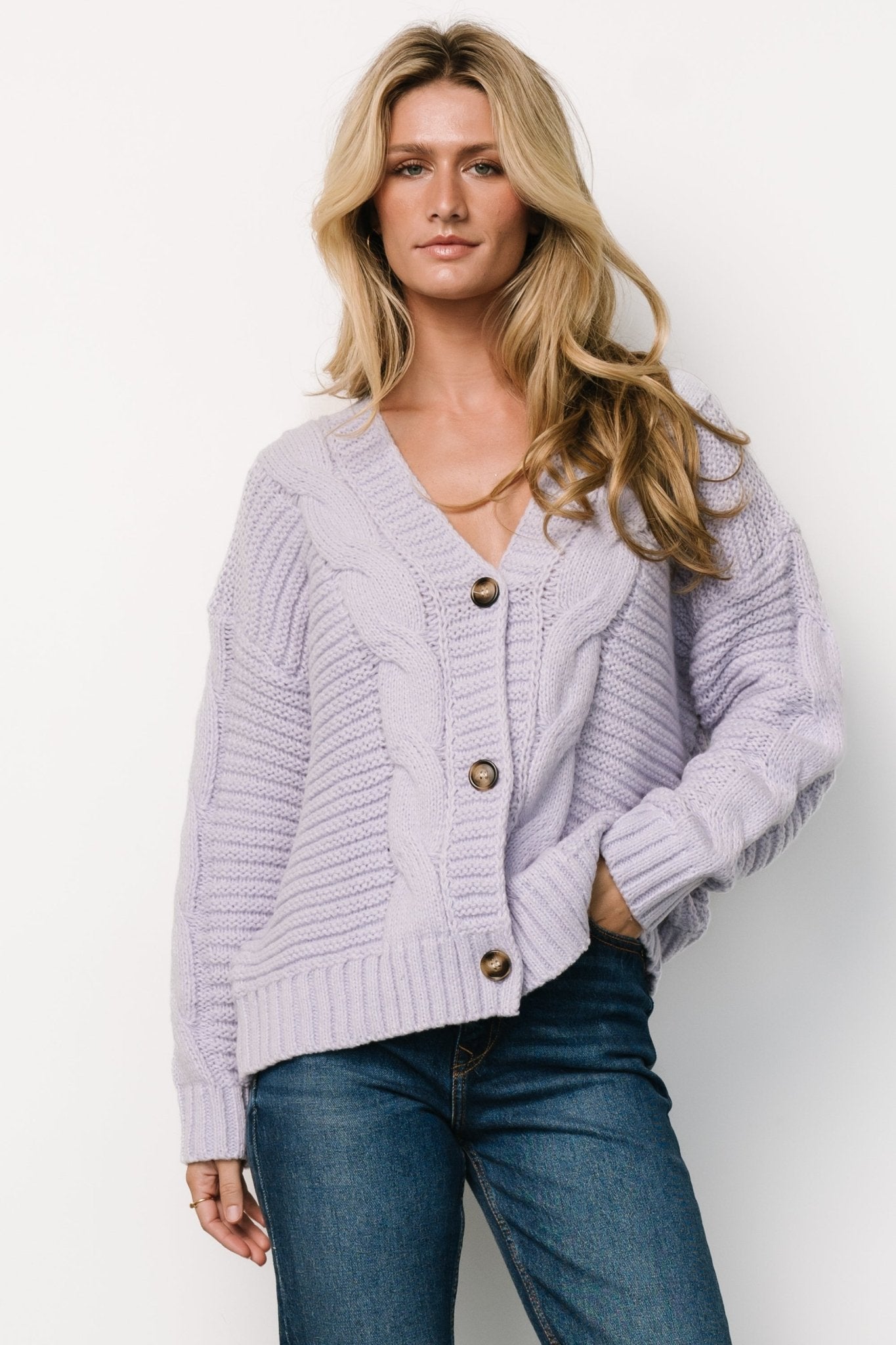 Ames Cable Knit Cardigan | Lavender - Baltic Born