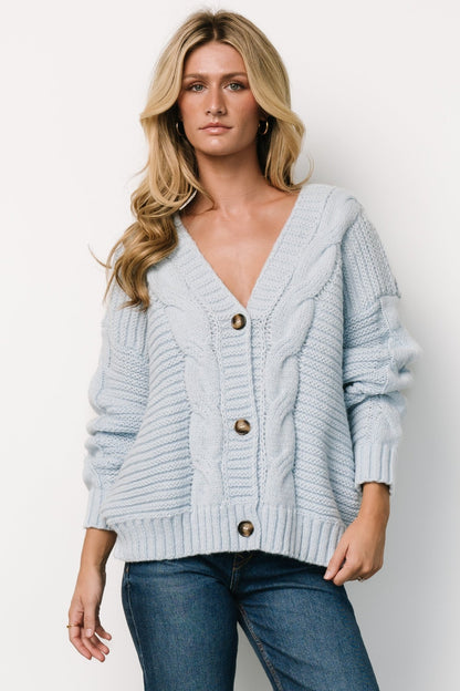 Ames Cable Knit Cardigan | Light Blue - Baltic Born