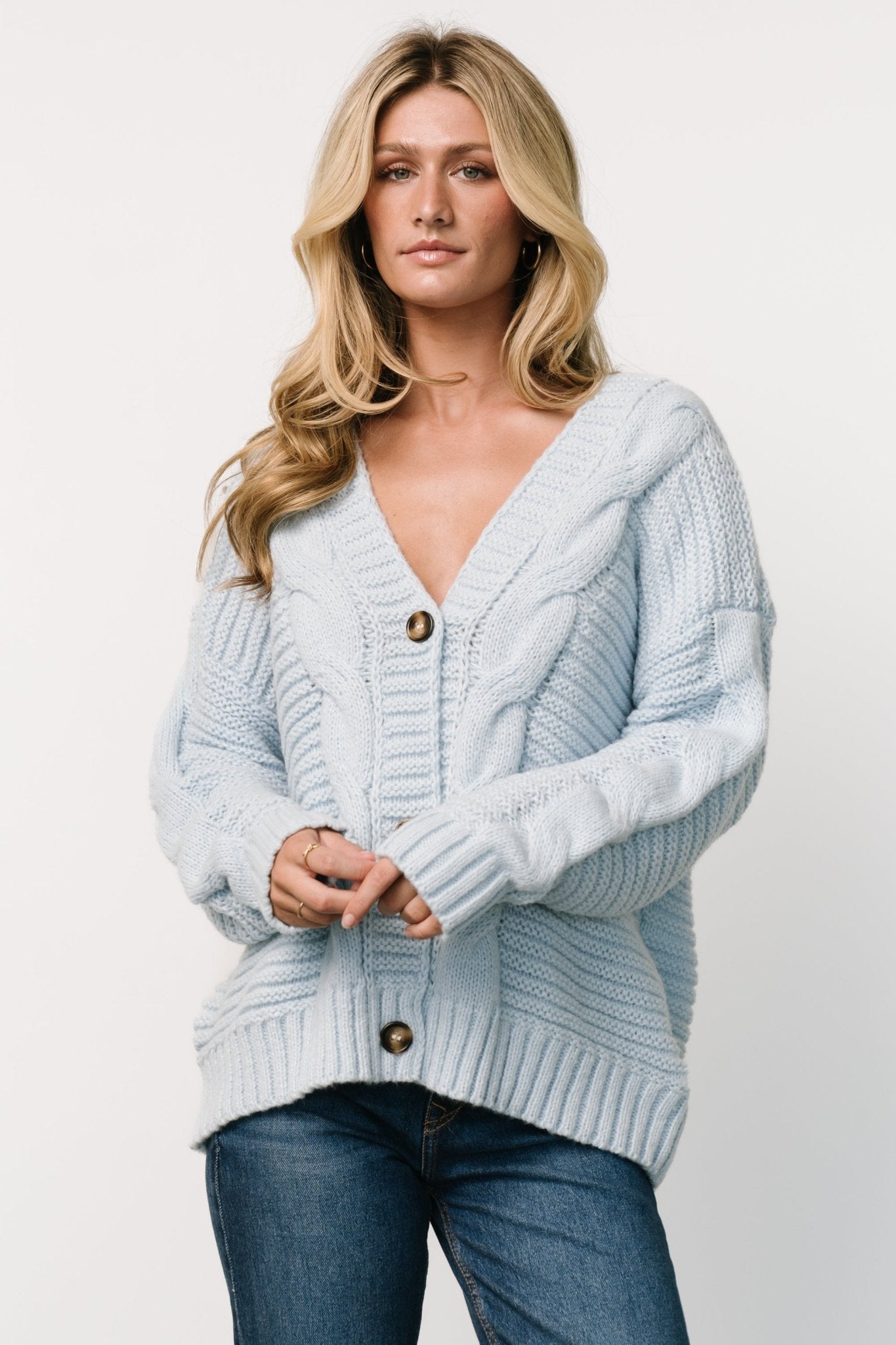 Ames Cable Knit Cardigan | Light Blue - Baltic Born