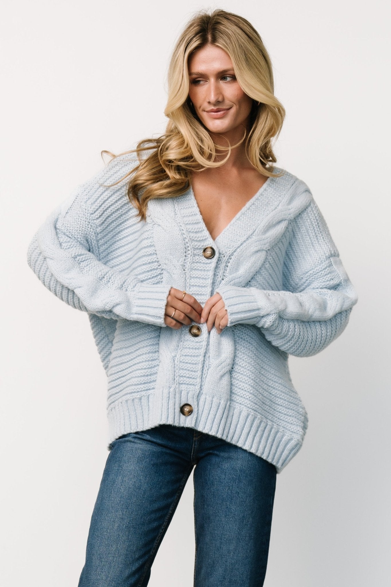 Ames Cable Knit Cardigan | Light Blue - Baltic Born