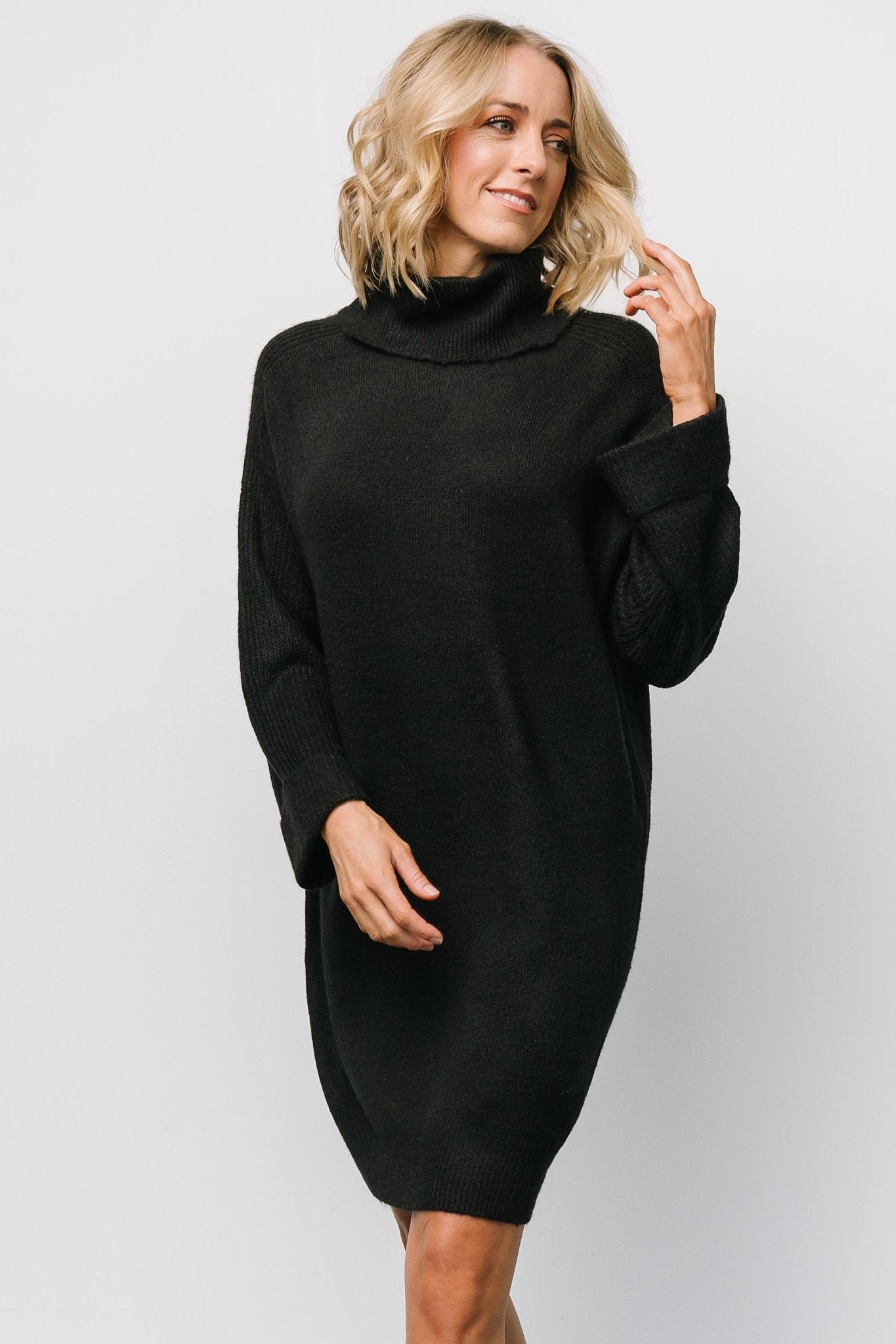 Amy Sweater Dress | Black - Baltic Born