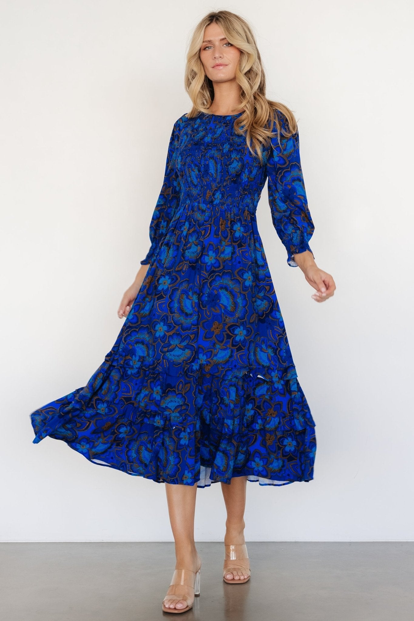 Andersen Smocked Midi Dress | Cobalt Floral - Baltic Born