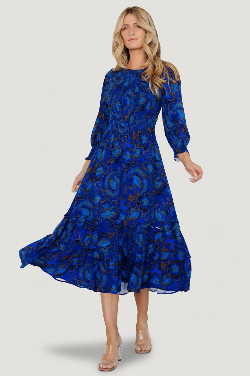 Andersen Smocked Midi Dress | Cobalt Floral