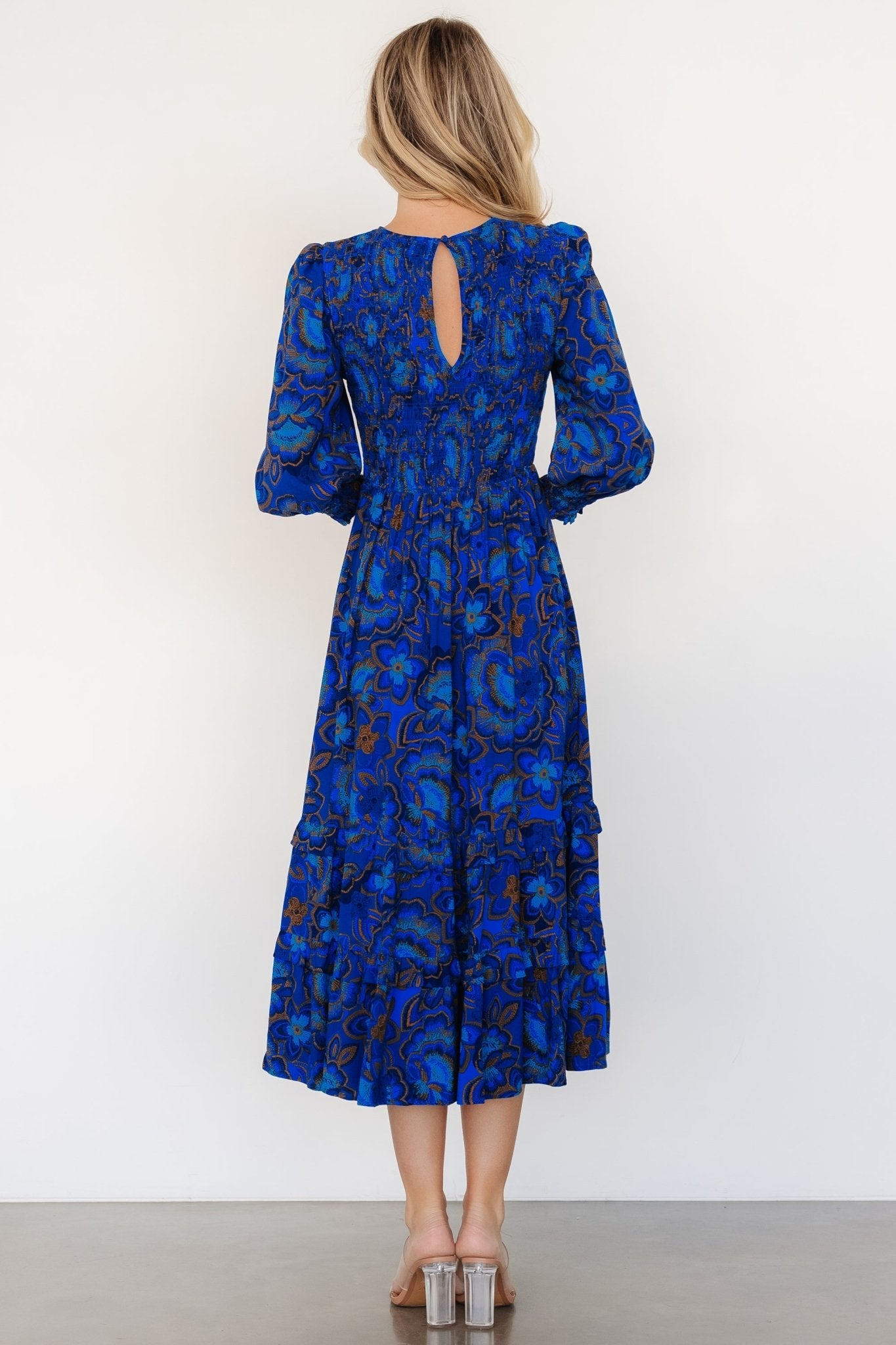 Andersen Smocked Midi Dress | Cobalt Floral - Baltic Born