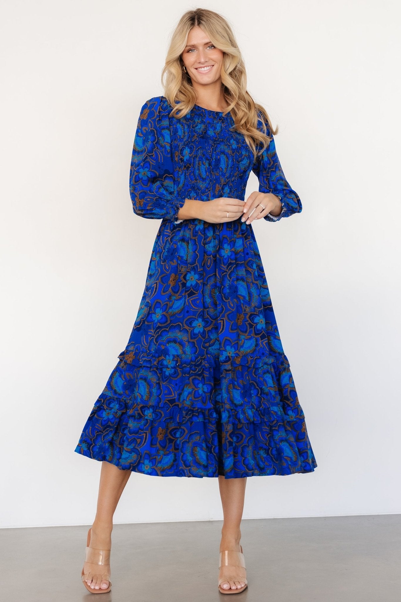 Andersen Smocked Midi Dress | Cobalt Floral - Baltic Born