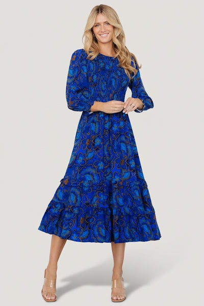 Andersen Smocked Midi Dress - Cobalt Floral