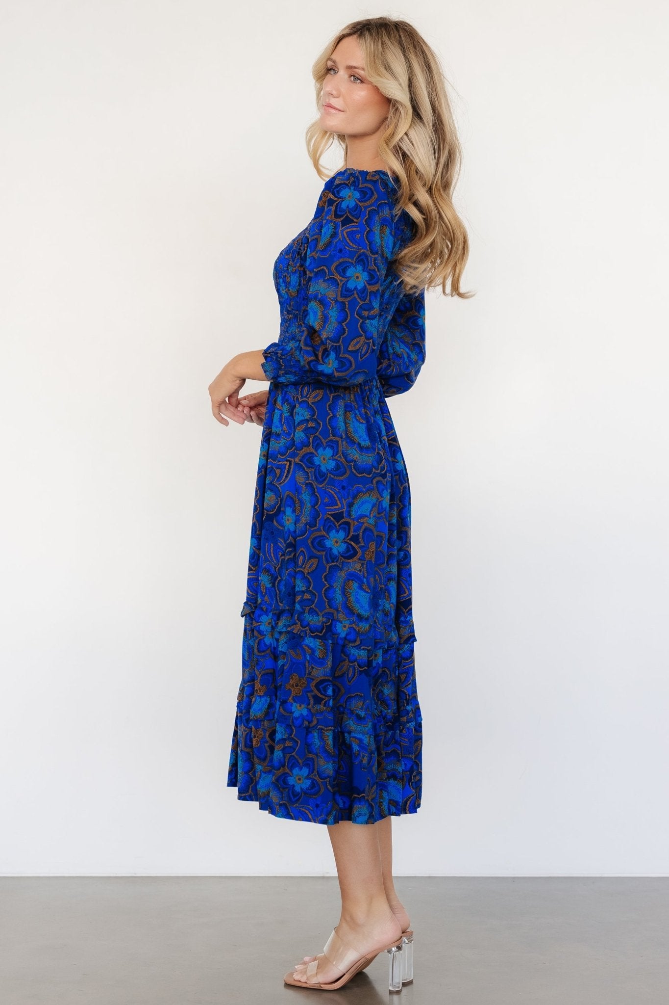 Andersen Smocked Midi Dress | Cobalt Floral - Baltic Born