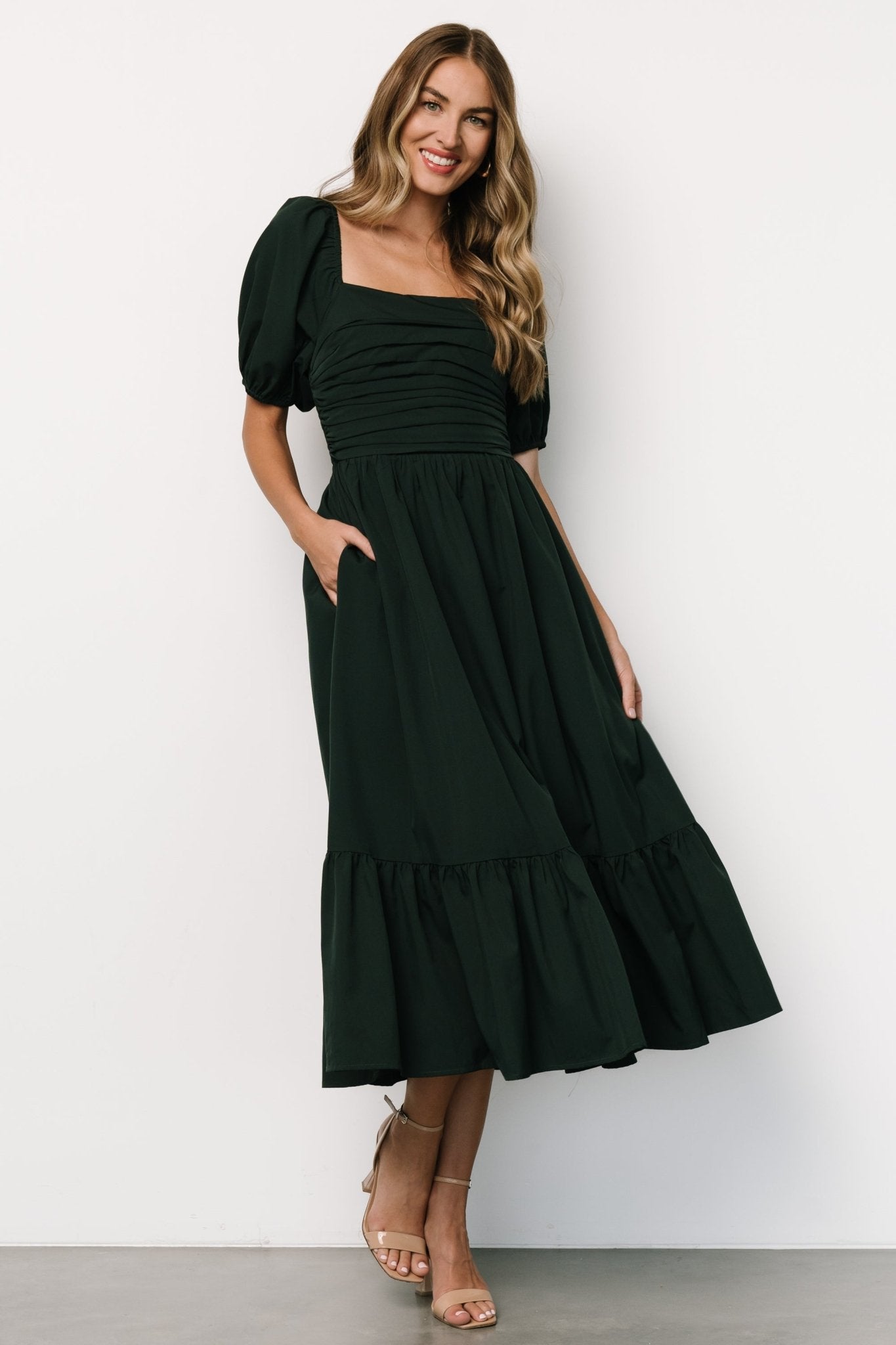 Andrea Pleated Midi Dress | Forest Green - Baltic Born