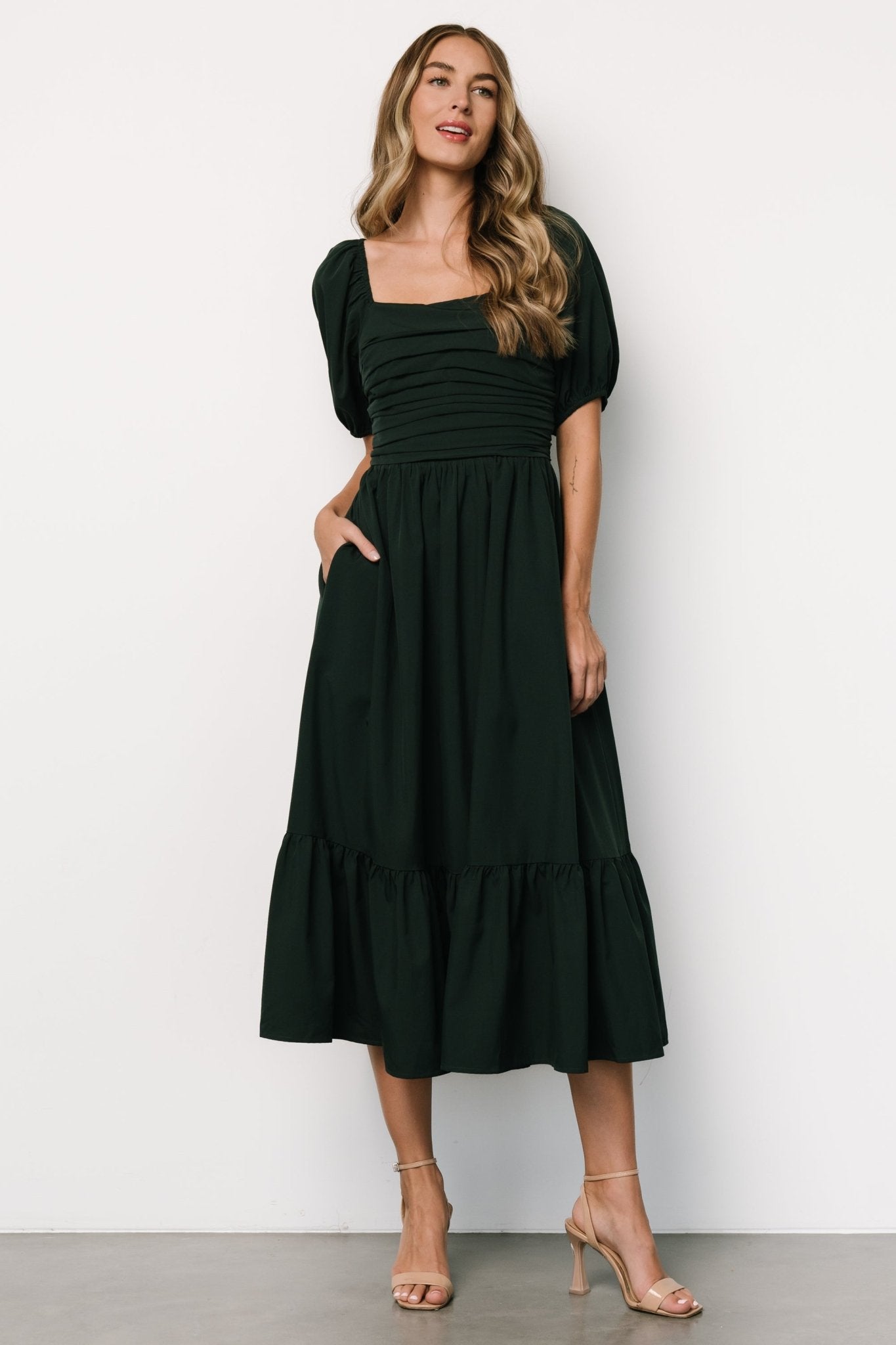 Andrea Pleated Midi Dress | Forest Green - Baltic Born