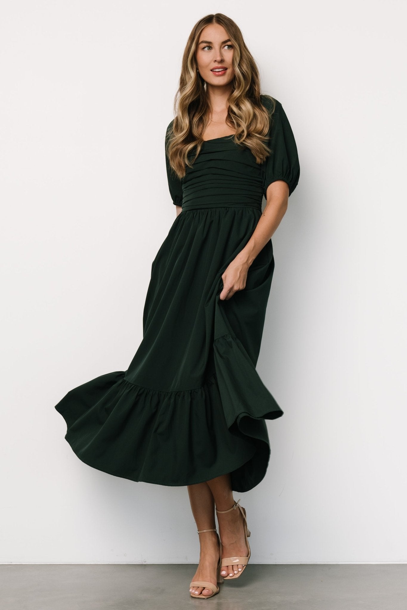 Andrea Pleated Midi Dress | Forest Green - Baltic Born