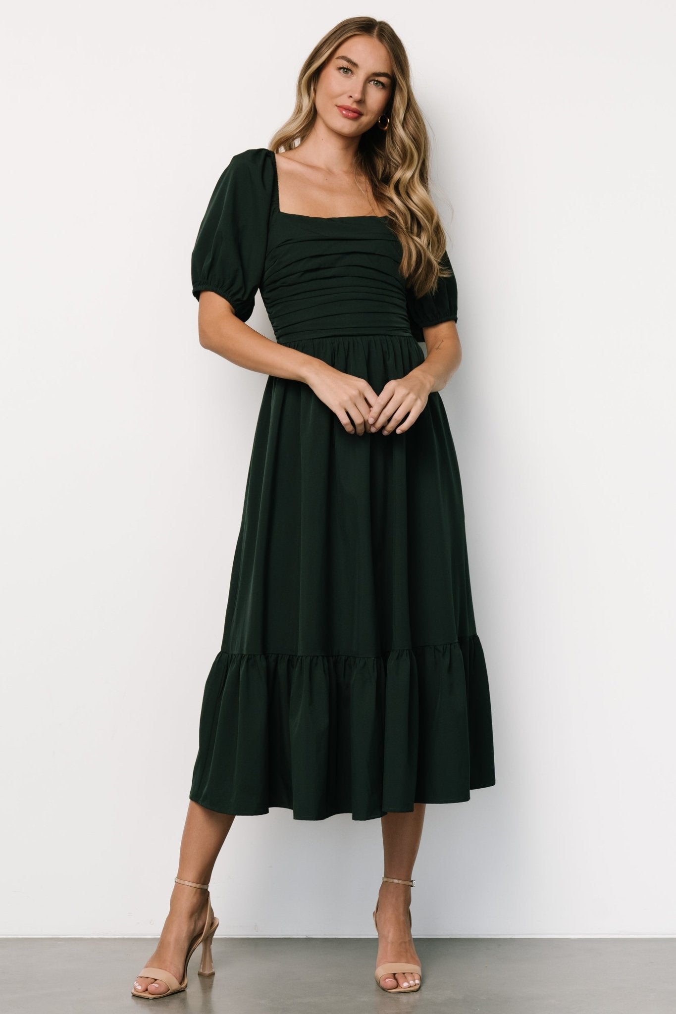 Andrea Pleated Midi Dress | Forest Green - Baltic Born