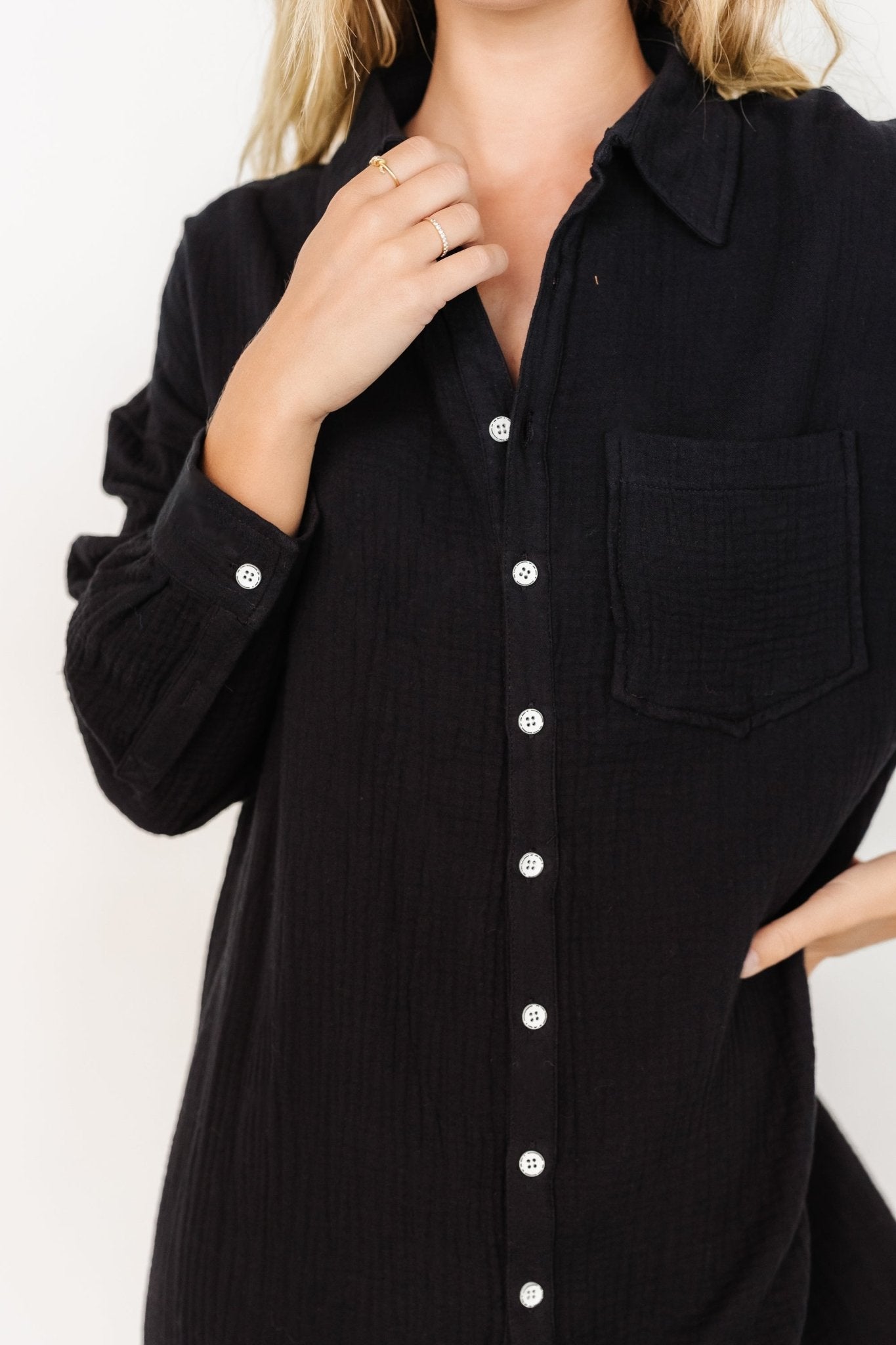 Andres Button Shirt Dress | Black - Baltic Born