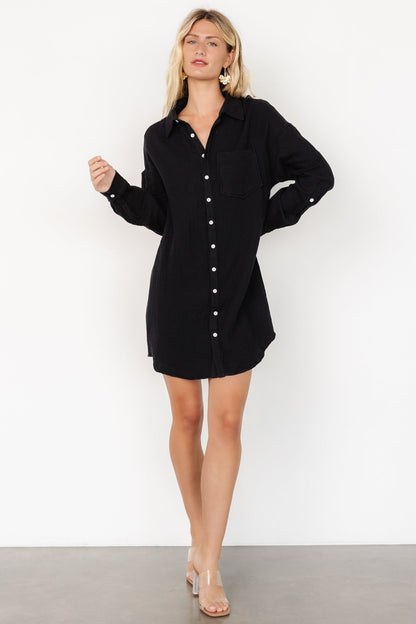 Andres Button Shirt Dress | Black - Baltic Born