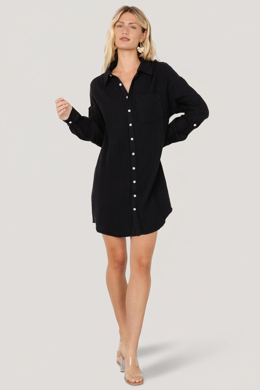 open lace back dress Andres Button Shirt Dress