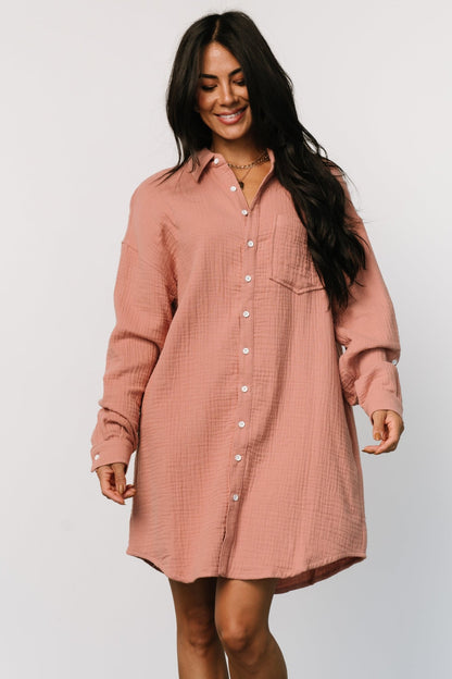 Andres Button Shirt Dress | Dusty Rose - Baltic Born