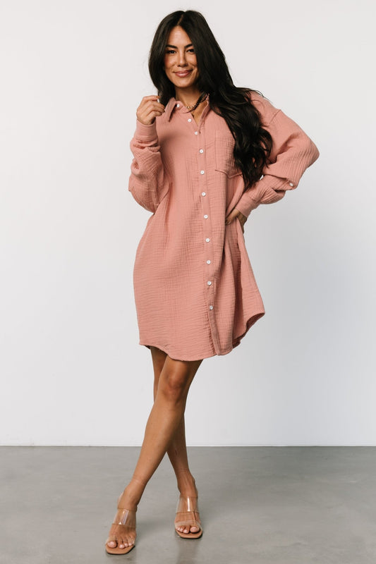 Andres Button Shirt Dress | Dusty Rose - Baltic Born