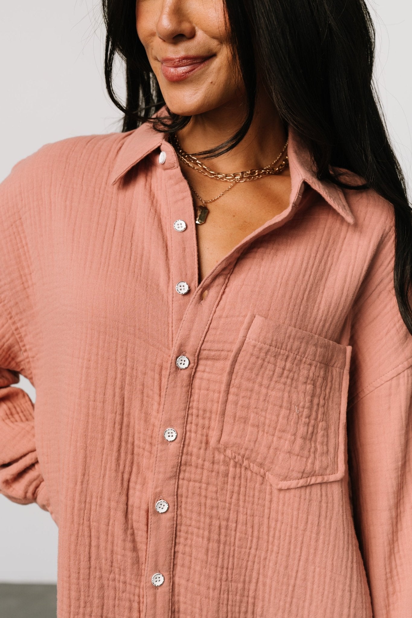 Andres Button Shirt Dress | Dusty Rose - Baltic Born