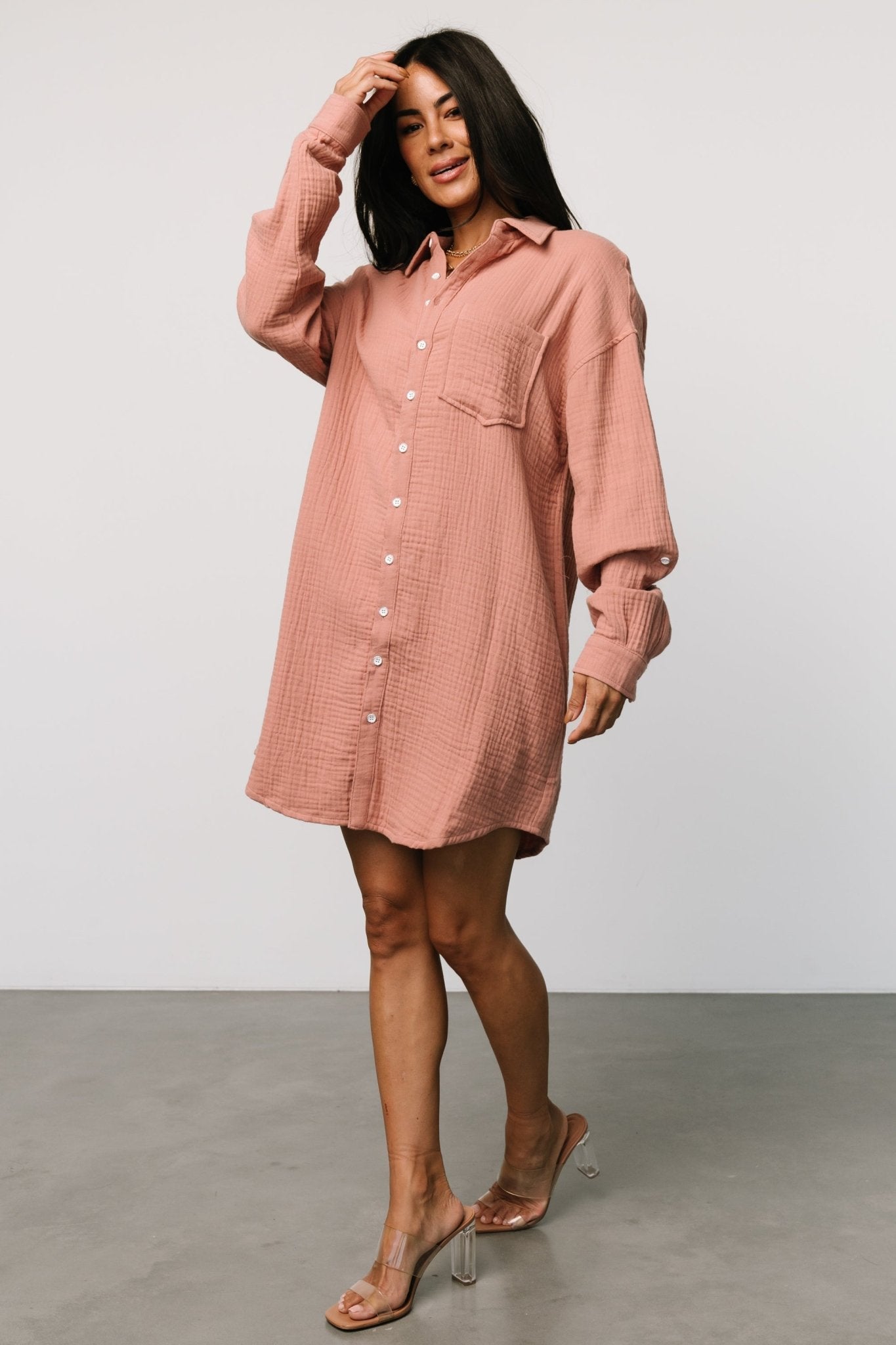 Andres Button Shirt Dress | Dusty Rose - Baltic Born